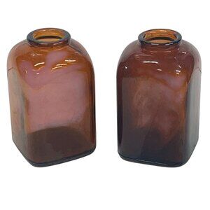 Amber Glass Snuff Square Bottles 3.5" Decorative Vases St of‎ 2 Vintage
